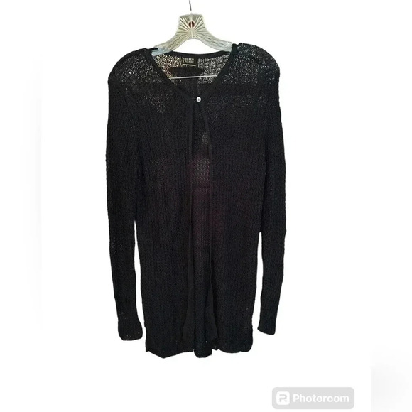 Eileen Fisher Black open weave long sleeve open front cardigan - Picture 1 of 4